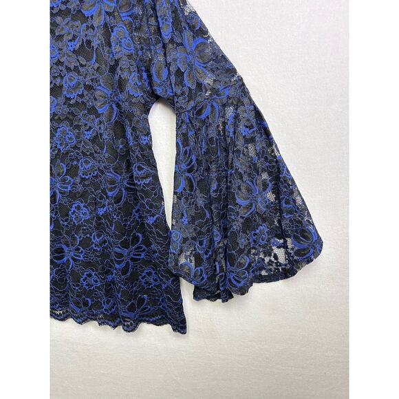 Women’s Relativity Blue Lace Bell Sleeve Top Piratecore Dark Feminine XL Top - Picture 8 of 11